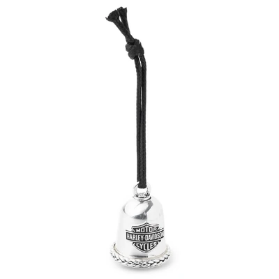 Harley-Davidson Engraved Braided Bar &amp; Shield Logo Ride Bell With Tie - Silver/Black