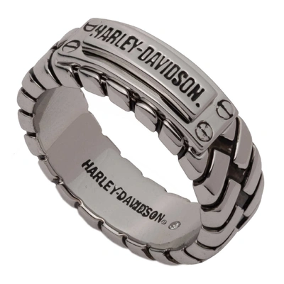 Harley-Davidson Mens Brass H-D Wordmark Braided Ring - Antique Silver