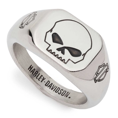 Harley-Davidson Mens Willie G Skull Beveled Edge Ring - Stainless Steel
