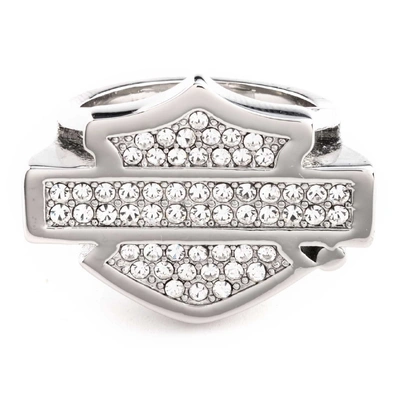 Harley-Davidson Womens Paved Crystal Bar &amp; Shield Logo Ring - Stirling Silver