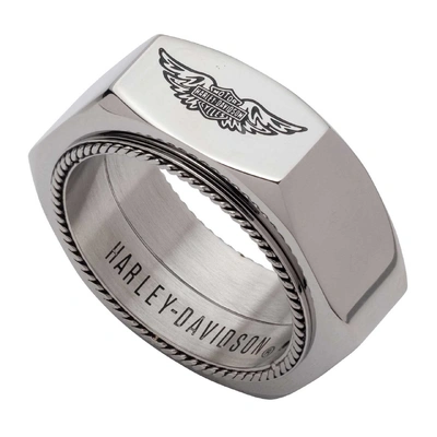 Harley-Davidson Mens Bar &amp; Shield Winged Hexagon Ring - Stainless Steel