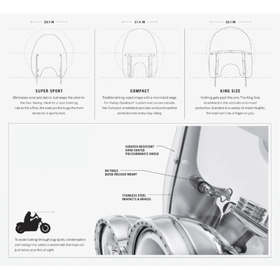 King-Size Nostalgic H-D Detachables Windshield for FL Softail Models - 20 in. - Light Smoke