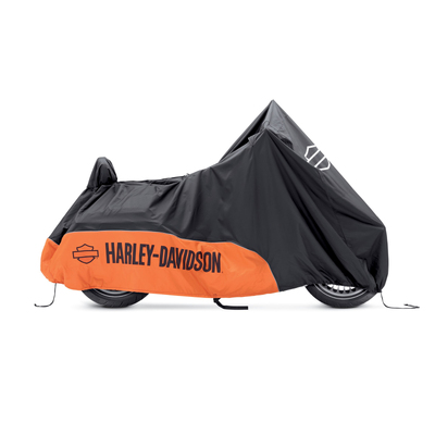 Harley-Davidson Indoor/Outdoor Motorcycle Cover For Touring and Freewheeler Models-Black-Orange