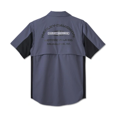 Harley-Davidson Mens Tech Milwaukee Colorblock Shirt - Black/Ombre Blue
