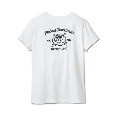 Womens H-D Rosebud Pocket Tee - Bright White