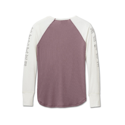 Harley-Davidson Authentic Long Sleeve Womens Rib Top - Colorblock Wistful Mauve &amp; Cloud Dancer