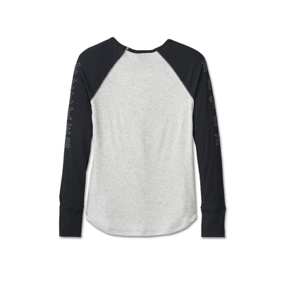 Harley-Davidson Authentic Long Sleeve Womens Rib Top - Colorblock Light Grey Heather &amp; Harley Black