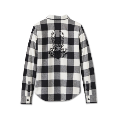 Harley-Davidson Retro Long Sleeve Womens Flannel Shirt - Plaid Cloud Dancer &amp; Harley Black