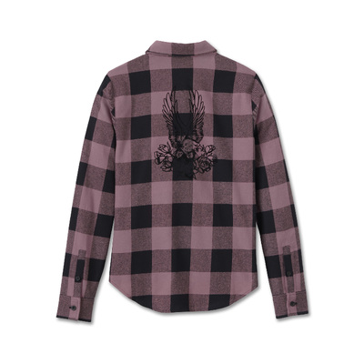 Harley-Davidson Retro Long Sleeve Womens Flannel Shirt - Plaid Wistful &amp; Harley Black