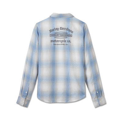 Womens Stacked Bar &amp; Shield Long Sleeve Viscose Shirt - Plaid - All Aboard &amp; Vapor Blue