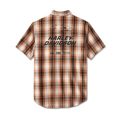 Harley-Davidson Mens Screamin Eagle Short Sleeve Plaid Shirt - Orange - 3XL