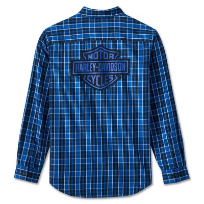 Harley-Davidson Mens Bar &amp; Shield Long Sleeve Plaid Shirt - Blue