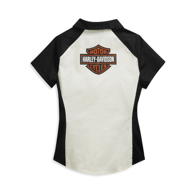 Womens Bar &amp; Shield Logo Zip-Front Shirt - Colorblock