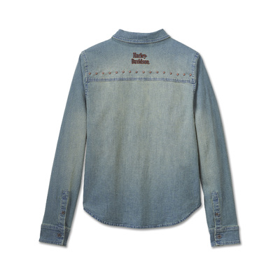 Harley-Davidson Studded Denim Womens Shirt - Washed Light Indigo Denim