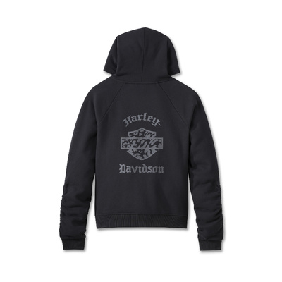 Harley-Davidson Women&#39;s Wild Cat Bar &amp; Shield Raglan Hoodie - Harley Black