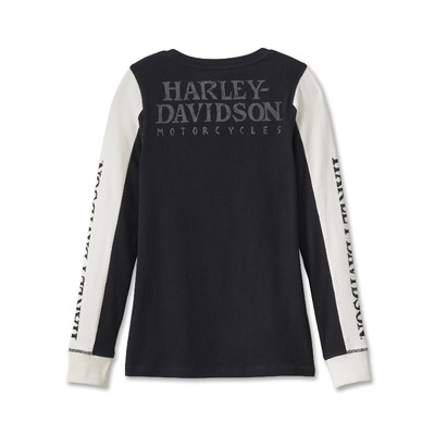 Womens Willie G Skull Snap Front Long Sleeve Henley - Colorblocked/Black Beauty
