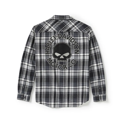 Harley-Davidson Willie G Skull Plaid Long Sleeve Shirt - Harley Black/Ghost Grey