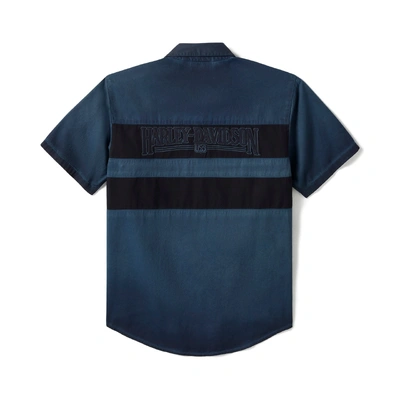 Harley-Davidson Mens Iron Bond II Short Sleeve Colourblock Shirt - Mood Indigo/Harley Black