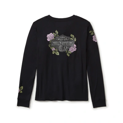 Harley-Davidson Womens Rose &amp; Thorn Bling Long Sleeve Top - Harley Black