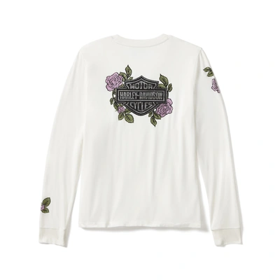 Harley-Davidson Womens Rose &amp; Thorn Bling Long Sleeve Top - Cloud Dancer