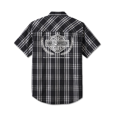 Harley-Davidson Mens Trophy Bar &amp; Shield Short Sleeve Plaid Shirt - Black Plaid