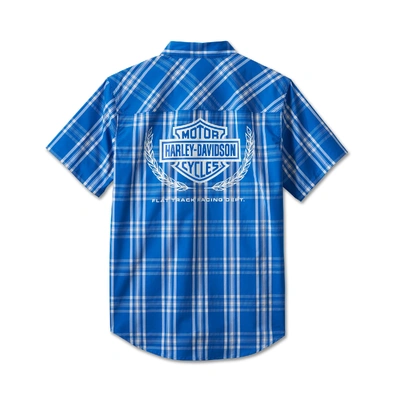 Harley-Davidson Trophy Bar &amp; Shield Short Sleeve Plaid Shirt - Blue Plaid