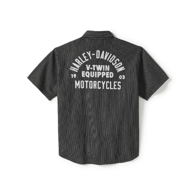 Harley-Davidson Mens V-Twin Equipped Striped Mechanics Shirt - Stripe - Harley Black &amp; Blackened Pearl