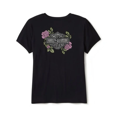 Harley-Davidson Womens Rose &amp; Thorn Bling V Neck Tee - Harley Black