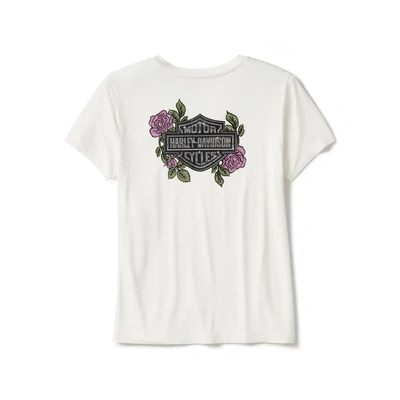 Harley-Davidson Womens Rose &amp; Thorn Bling V Neck Tee - Cloud Dancer