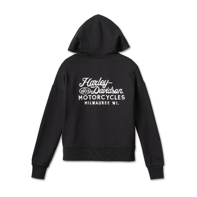 Harley-Davidson Womens Valley Rumblers V-Neck Pullover Hoodie - Black Beauty