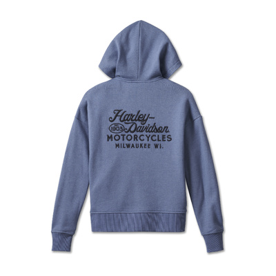 Harley-Davidson Womens Valley Rumblers V-Neck Pullover Hoodie - Colony Blue Heather