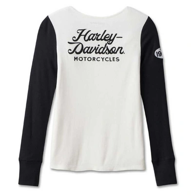 Harley-Davidson Womens Timeless Colorblock long Sleeve Henley Shirt - White/Black
