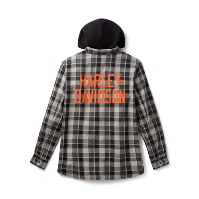 Harley-Davidson Men's Hooded Plaid Long Sleeve Shirt - Plaid - Harley Black/Asphalt