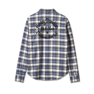 Womens Retro Club Crew Flannel Shirt - YD Plaid/Colony Blue