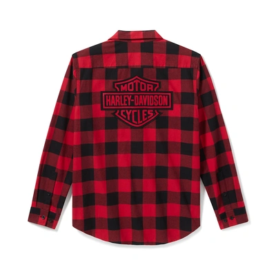 Harley-Davidson Bar &amp; Shield Buffalo Check Mens Plaid Flannel - Harley Black/Chili Pepper