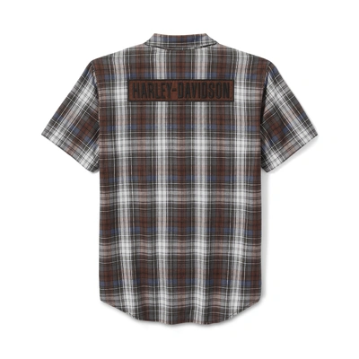 Harley-Davidson Men's Block Font Yarn Dyed Plaid Shirt - Plaid - Cloud Dancer/Mood Indigo