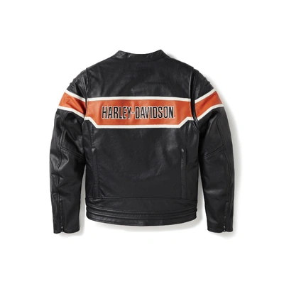 Harley-Davidson Mens H-D Trenton Leather Riding Jacket - Colorblock - Harley Black &amp; Vintage Orange