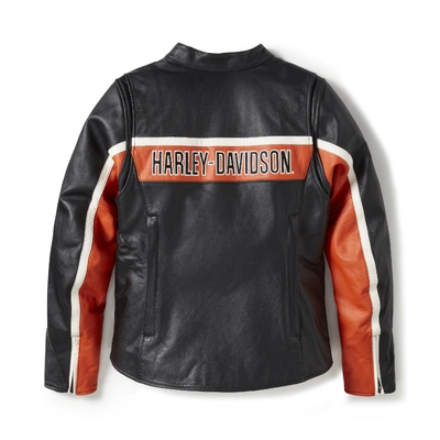 Harley-Davidson Womens H-D Trenton Leather Riding Jacket - Colorblock - Harley Black &amp; Vintage Orange