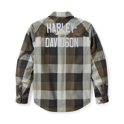 Harley-Davidson Mens Operative 2.0 Plaid Riding Shirt Jacket - Ghost Grey/Black Olive