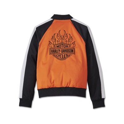 Harley-Davidson Womens Sedona Orange Satin Bomber Jacket - Colorblocked