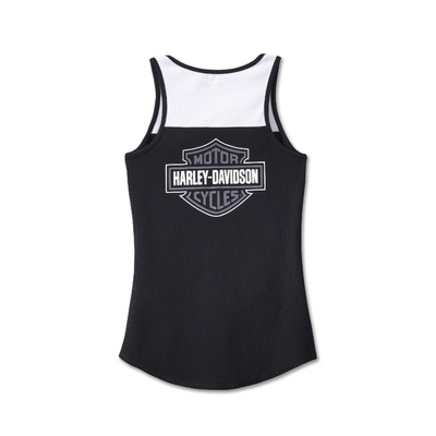 Harley-Davidson Womens Star Spangled Banner Henley Tank - Colorblocked - Black Beauty