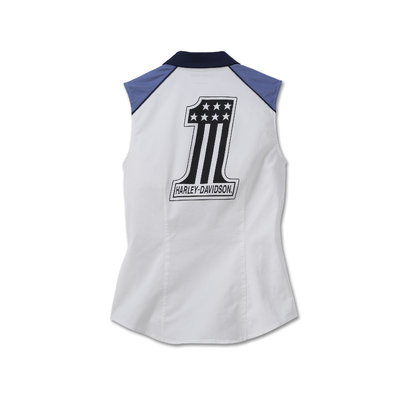 Harley-Davidson Liberty Sleeveless Zip Front Womens Shirt - Colorblocked Bright White