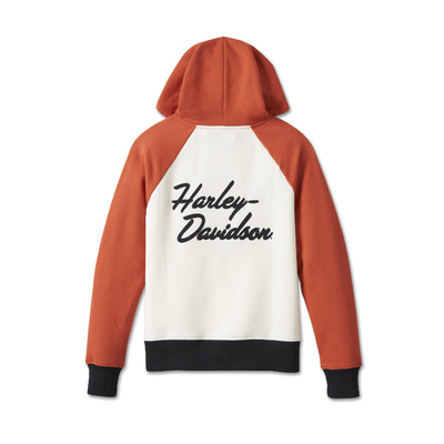 Womens Custom Colorblock Bar &amp; Shield Pullover Hoodie - Colorblocked/Vintage Orange