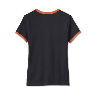 Womens Iconic V-Neck Shoulder Stripe Tee - Black Beauty