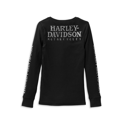 Harley-Davidson Women&#39;s Willie G Skull Snap Front Long Sleeve Henley - Black Beauty