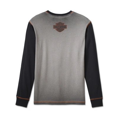 Harley-Davidson Mens Iron Bar Long Sleeve Tee - Colorblocked - Harley Black