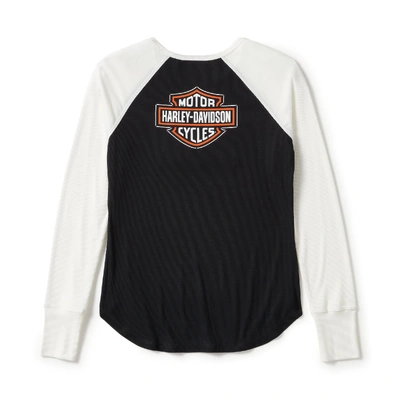Harley-Davidson Womens Essential Arched Font Long Sleeve Raglan - Harley Black/Cloud Dancer
