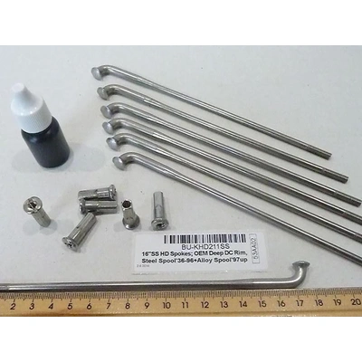 16in. Heavy Duty Spokes - Stainless Steel. Fits Original Style H-D Deep Drop Center Rim when used in conjunction with 1997up H-D style Rear Hub or H-D