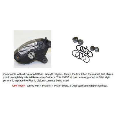 Front or Rear Caliper Rebuild Kit with Pistons &amp; Seals - Brembo Caliper. Sold Per Caliper. Fits Touring 2008up &amp; V-Rod 2006-2017
