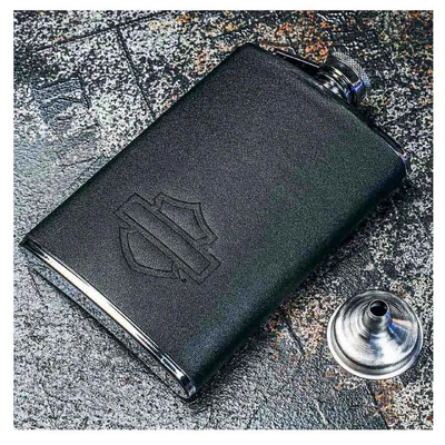 Harley-Davidson Bar &amp; Shield Leatherette Cover Metal Flask - 8 oz. - Black